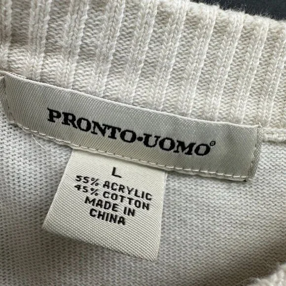 Pronto Uomo Sweater Adult L Creme Brown Textured Knit Casual Sweatshirt Grandpa - Picture 4 of 9